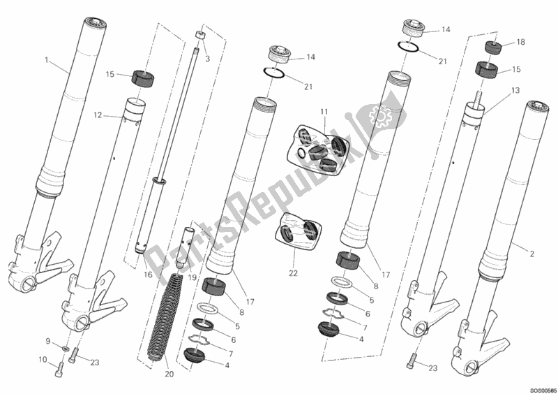 All parts for the Front Fork of the Ducati Monster 659 ABS Australia 2012